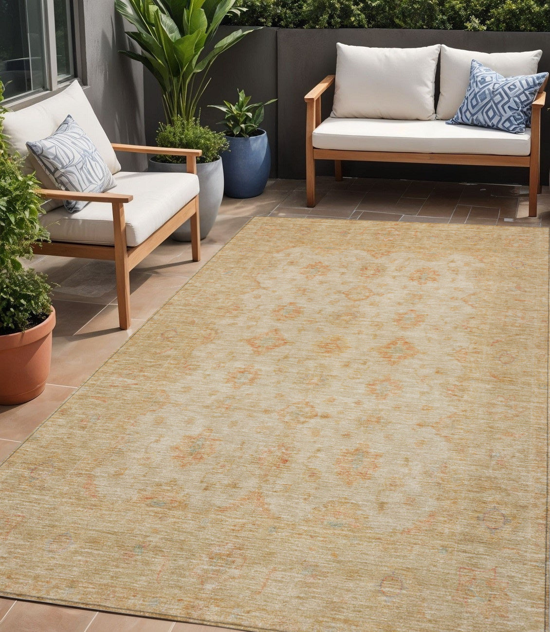 5 X 8 Beige And Rust Floral Medallion Washable Indoor Outdoor Area Rug