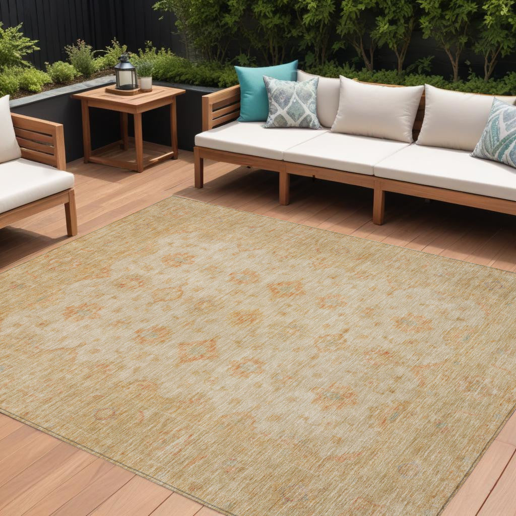 8 X 10 Beige And Rust Floral Medallion Washable Indoor Outdoor Area Rug