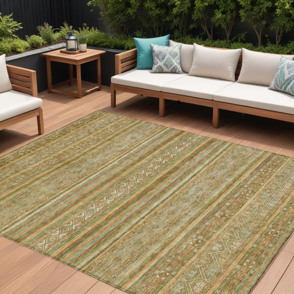 10 X 14 Artichoke Green Gold And Beige Southwestern Washable Indoor Outdoor Area Rug