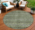 8 Olive Green Gray And Fern Green Round Southwestern Washable Indoor Outdoor Area Rug