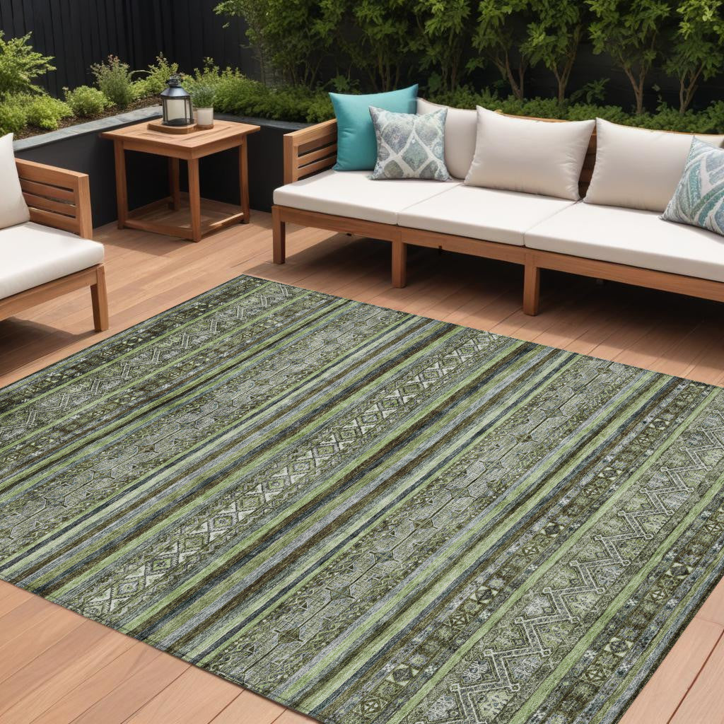 8 X 10 Olive Green Gray And Fern Green Southwestern Washable Indoor Outdoor Area Rug