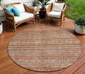 8 Rust Gold And Silver Round Southwestern Washable Indoor Outdoor Area Rug