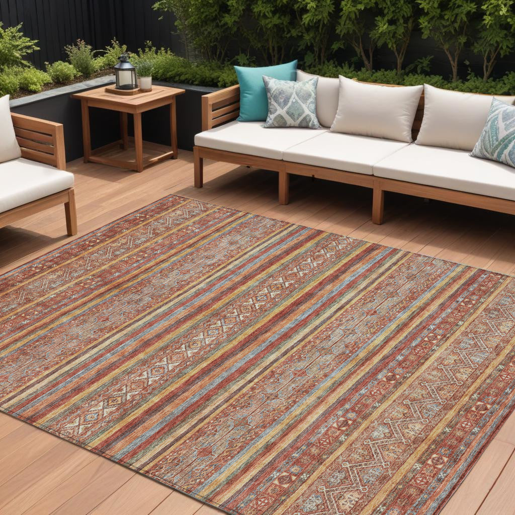 10 X 14 Rust Gold And Silver Southwestern Washable Indoor Outdoor Area Rug