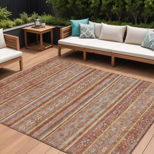 10 X 14 Rust Gold And Silver Southwestern Washable Indoor Outdoor Area Rug