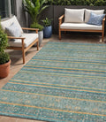 5 X 8 Teal Blue Gold And Taupe Southwestern Washable Indoor Outdoor Area Rug