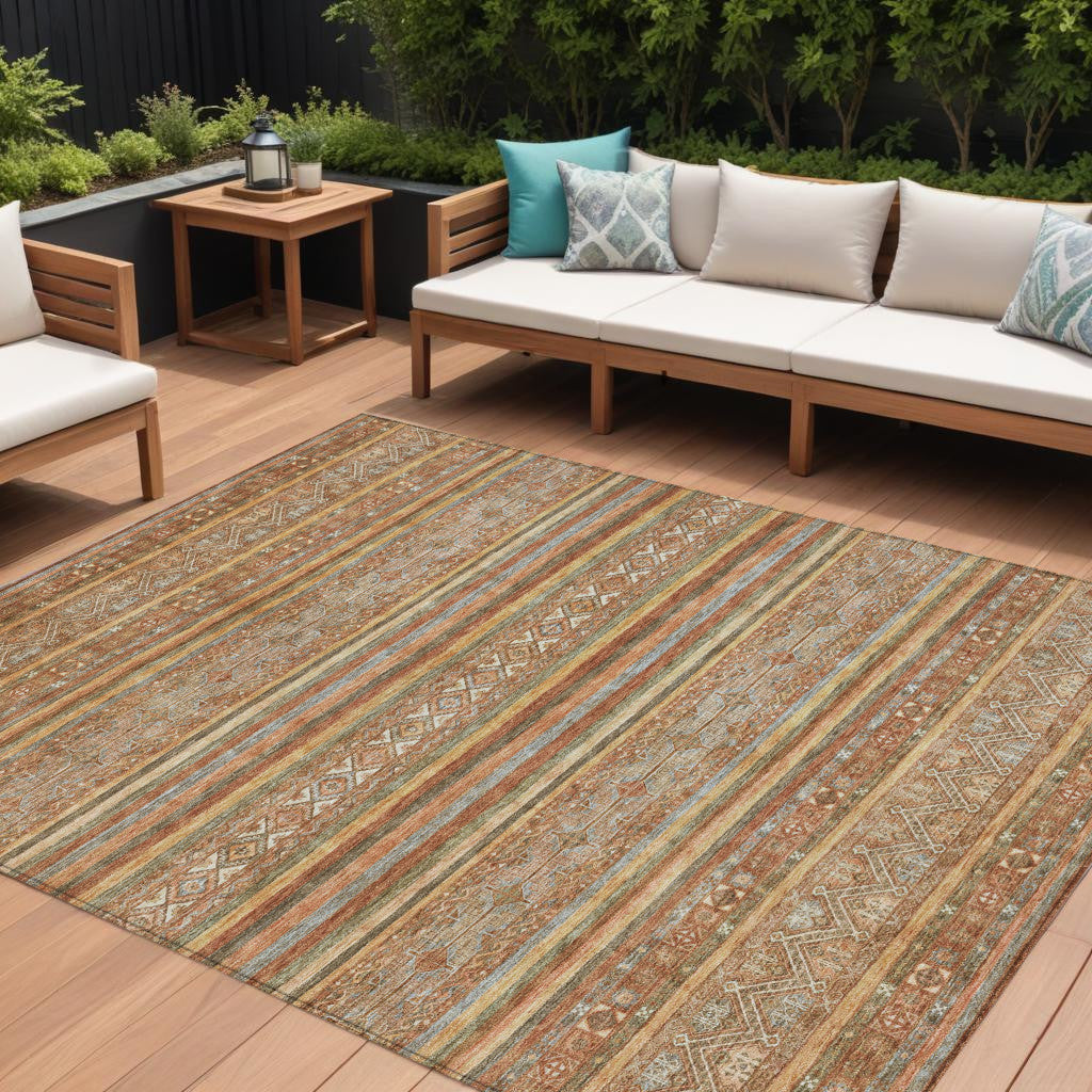 8 X 10 Terra Cotta Copper And Gray Southwestern Washable Indoor Outdoor Area Rug