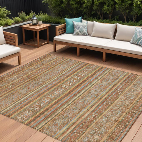 10 X 14 Terra Cotta Copper And Gray Southwestern Washable Indoor Outdoor Area Rug