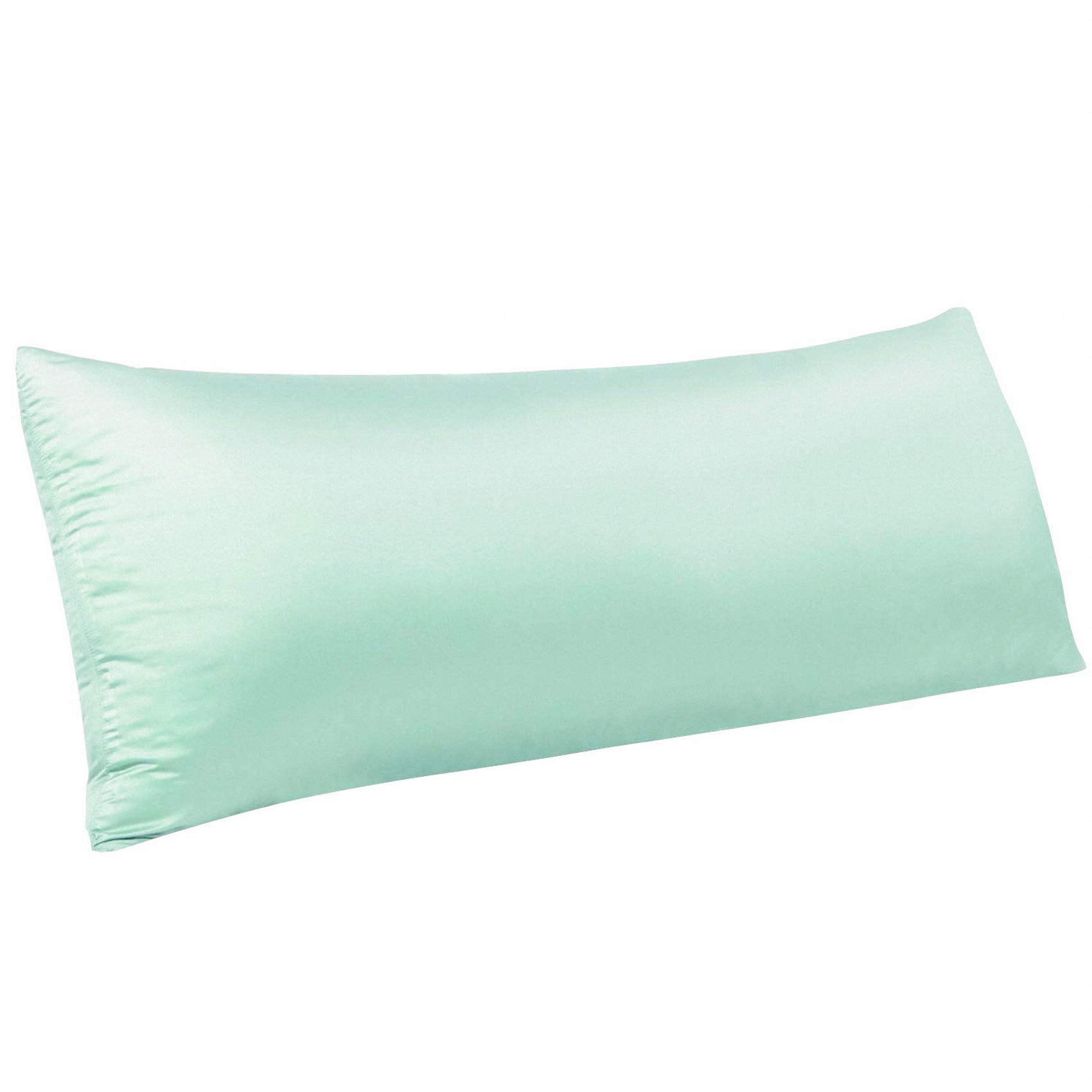 Ntbay Zippered Satin Body Pillow Pillowcase, Silky Slip Cooling Body Pillow Cover, Long Side Hidden Zipper, 20X54 Inches, Cyan