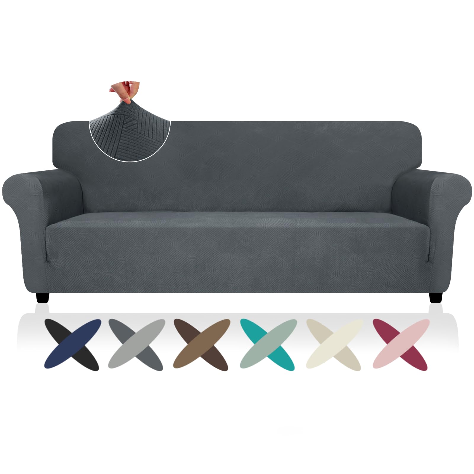 Znsayotx Oversized Super Stretch Couch Cover (91'-110'), New Striped Sofa Covers Comfortable & Durable, Dog Cat Pets Friendly Extra Large Spandex Sofa Slipcovers (Dark Grey, Xl Sofa)
