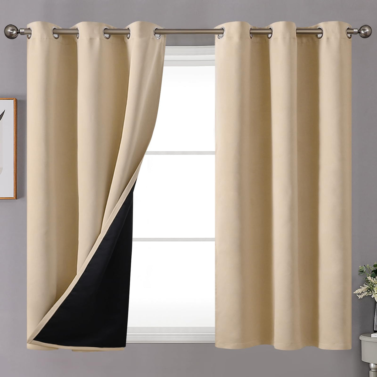 Youngstex 100% Blackout Curtains 54 Inch Long For Short Window, 2 Thick Layer Full Light Blocking Thermal Insulated Drapes With
