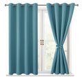 Hiasan Blackout Curtains For Bedroom - Thermal Insulated & Light Blocking Window Curtains For Living Room/Kids Room, 2 Drape Panels Sewn With Tiebacks, Turquoise, 52 X 45 Inch