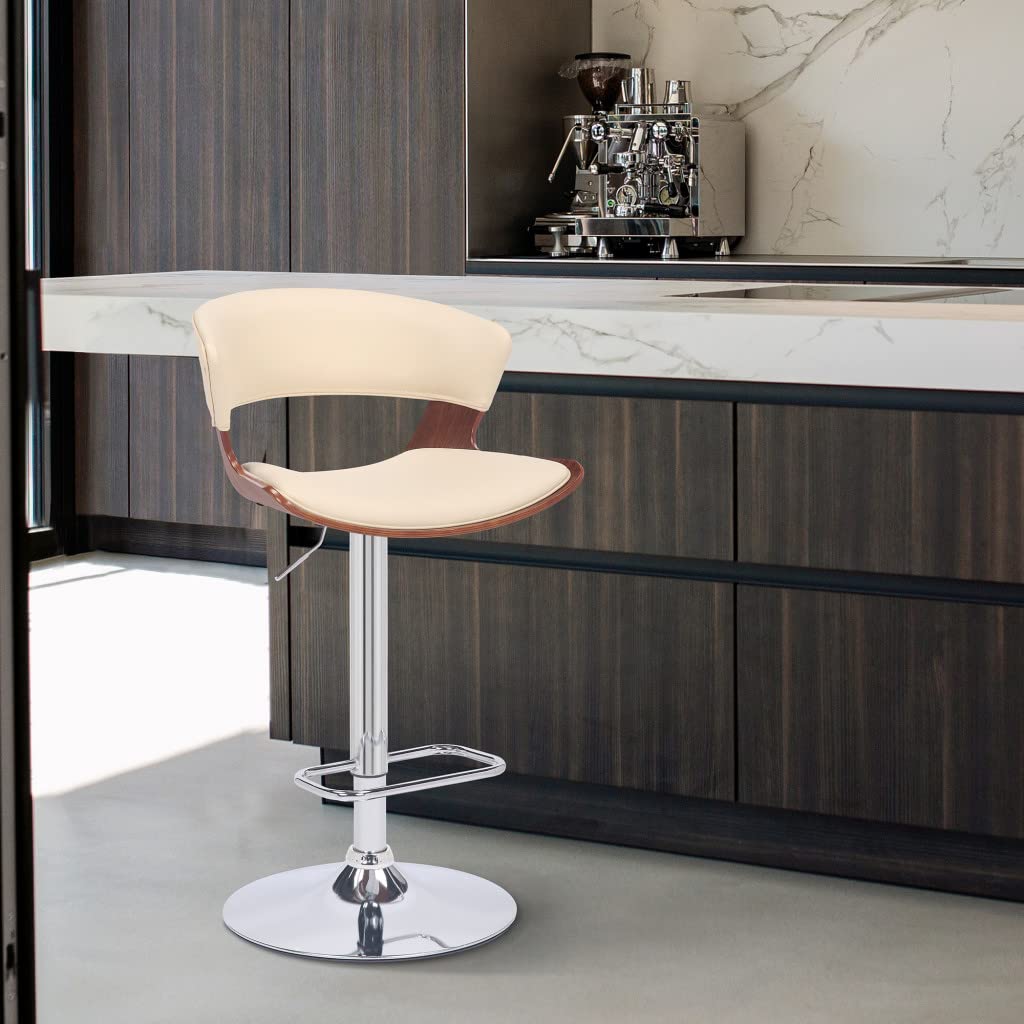 HomeRoots Wood, Metal, Foam Faux Leather Cream Faux Leather Adjustable Swivel Wooden Bar Stool