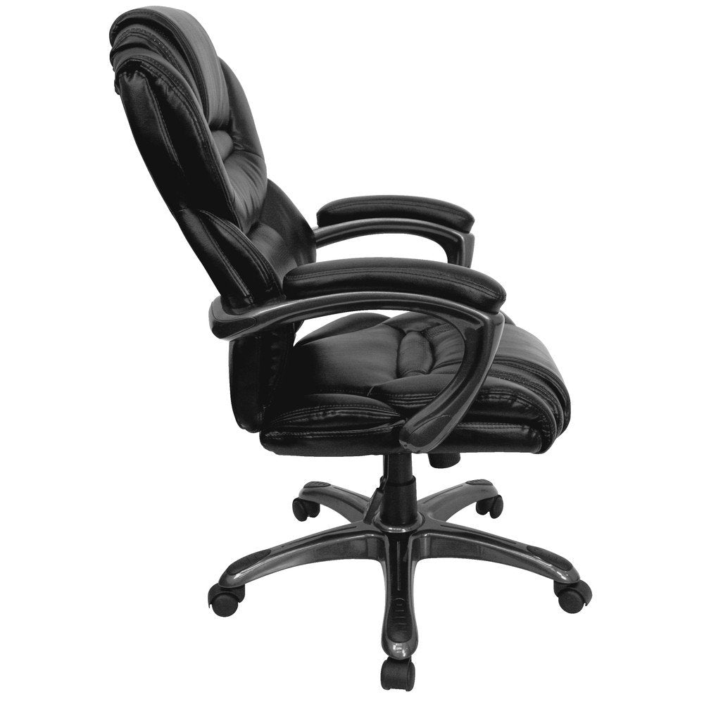 High Back Black Leather Executive Swivel Office Chair With Leather Padded Loop Arms [Go-901-Bk-Gg]