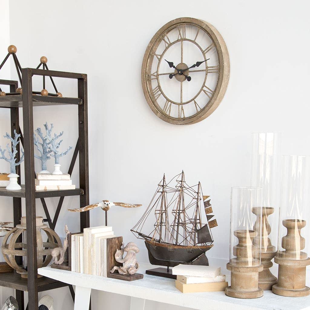 HomeRoots Wood 19' Large Brown Farmhouse Style Wall Clock