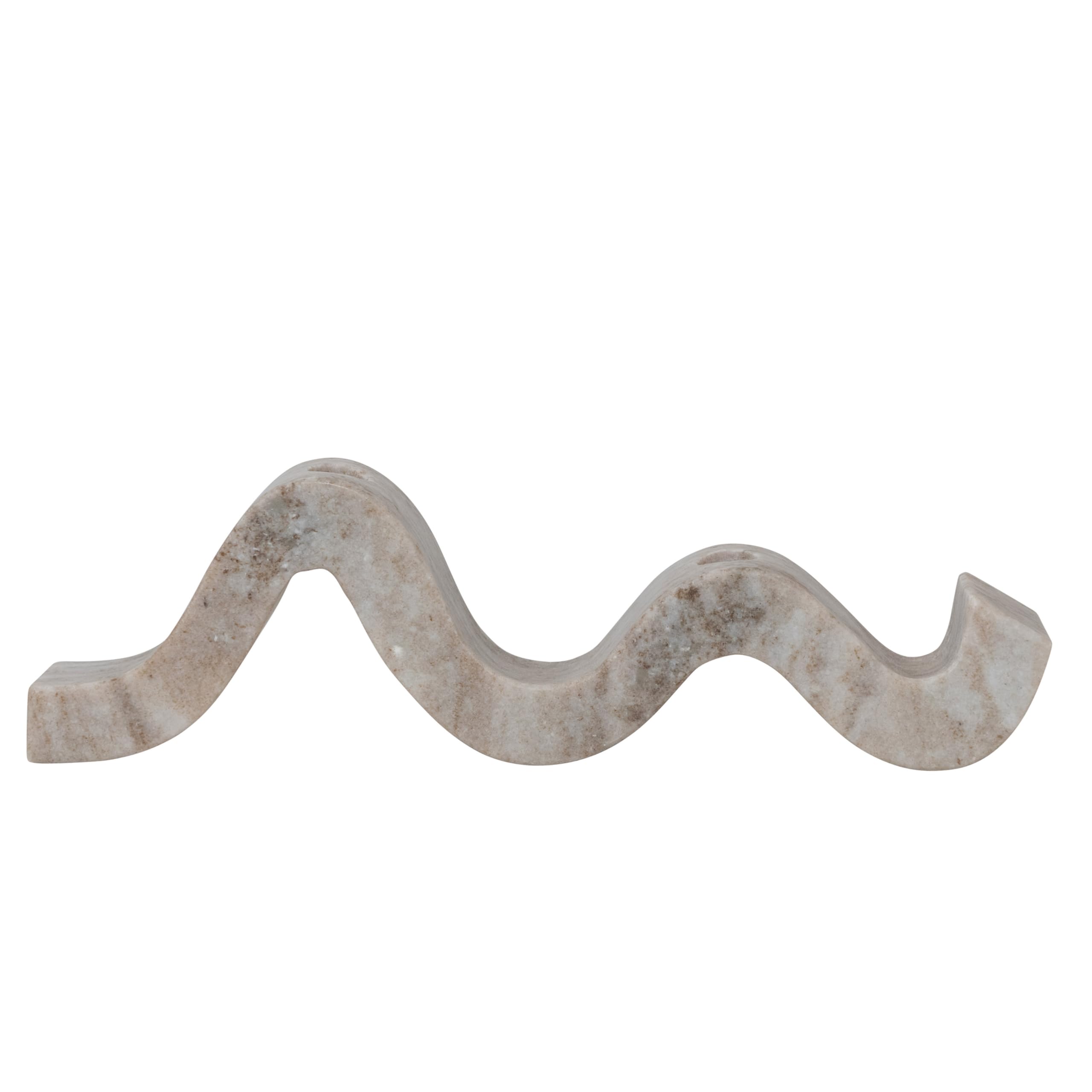 Bloomingville Modern Marble and Brass Wave Double Taper Holder, White, 15L x 4W x 2H