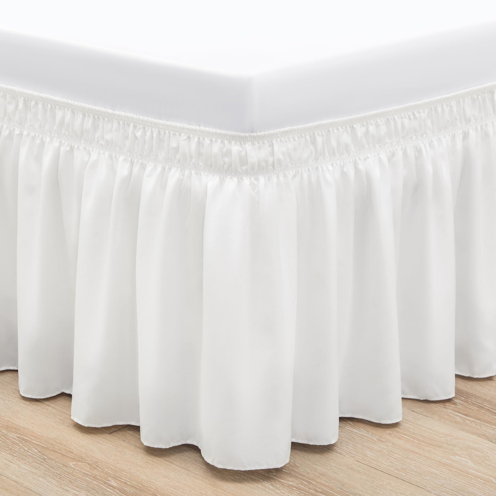 Rimela Warm White Bed Skirt King Size 12 Inch Drop, Wrap Around Elastic Adjustable Bedskirt, Bed Skirting Dust Ruffle For Bed Fr