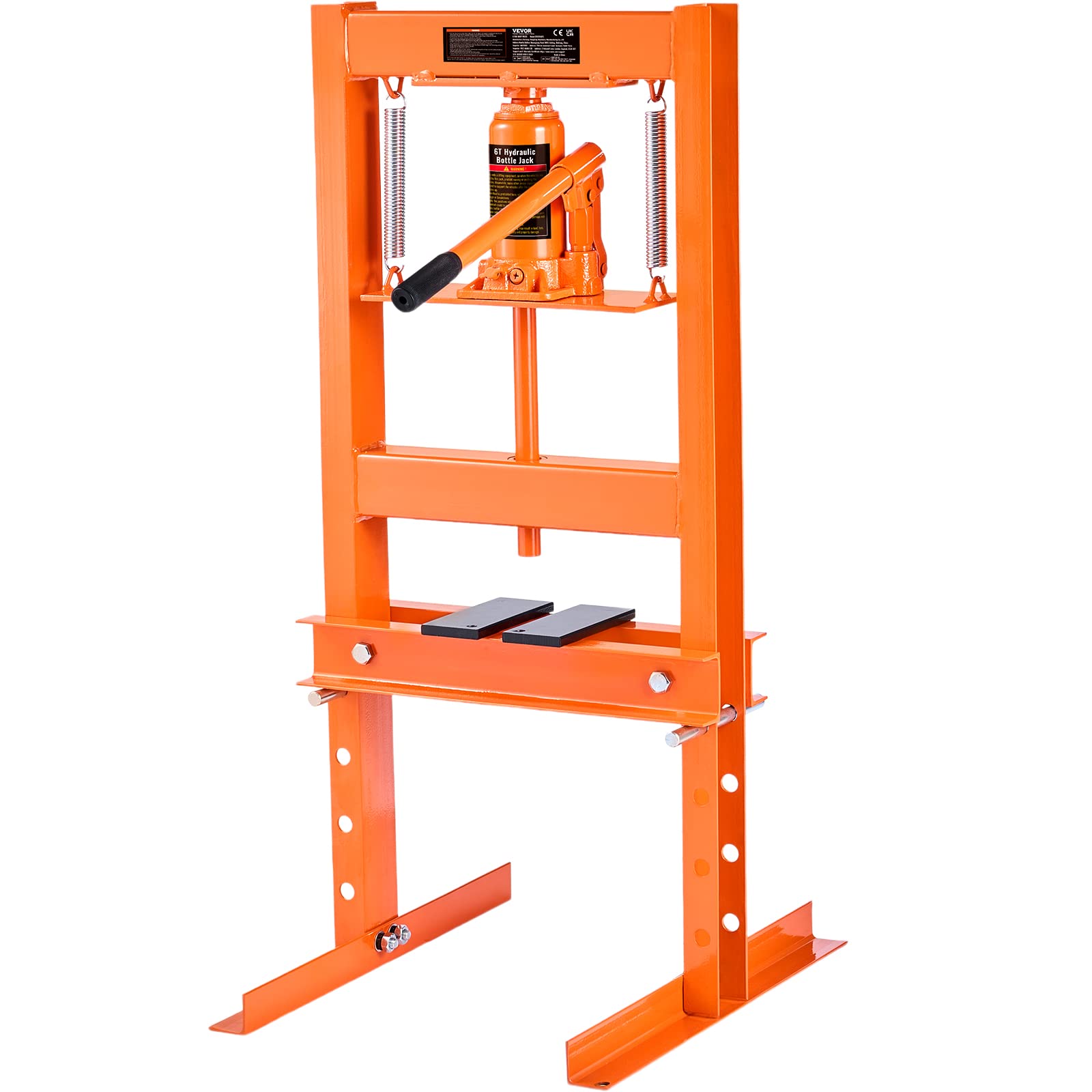 VEVOR Hydraulic 6 Ton H-Frame Garage Floor Adjustable Shop Press with Plates, 6T, Orange