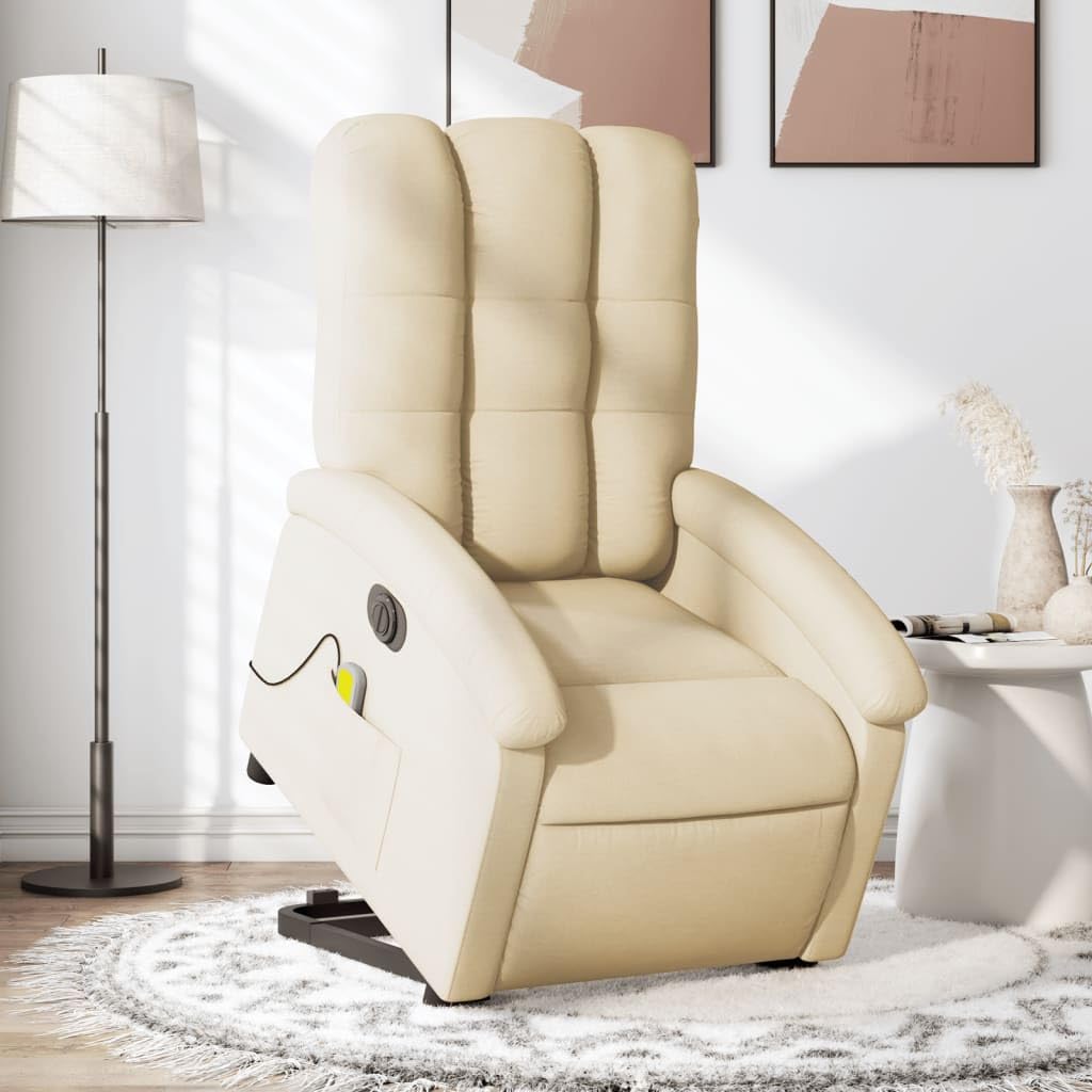 vidaXL Electric Massage Recliner Chair - Power Lift, Vibration Massage, Cream Fabric, Motorized Footrest, Backrest