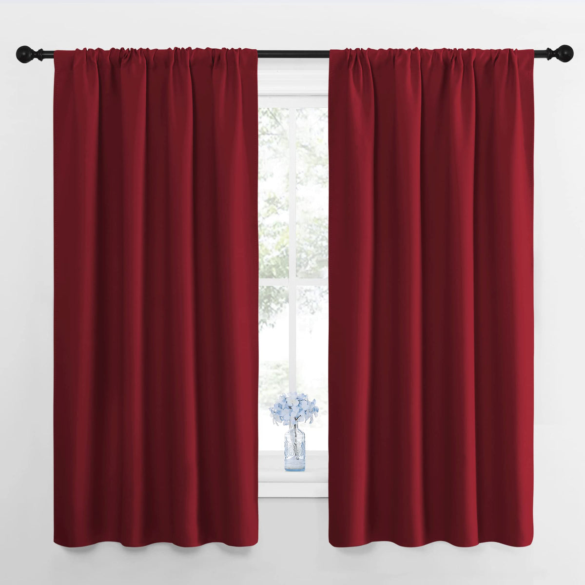 Nicetown Christmas Burgundy Blackout Curtains And Drapes - Thermal Insulated Solid Rod Pocket Blackout Draperies/Panels For Gift