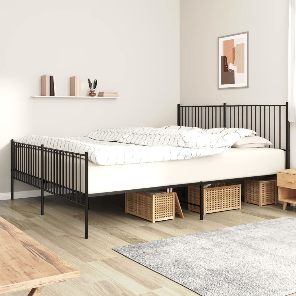 vidaXL 12-Inch Black Metal King Bed Frame with Headboard & Footboard, Heavy-Duty Construction with Under-Bed Storage for Modern Bedroom, No Box Spring Needed & Easy Assembly, No Mattress