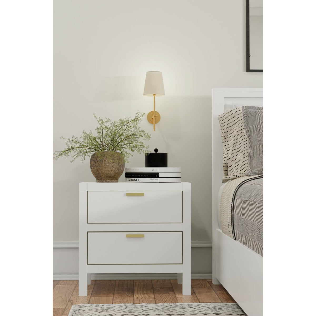 Alpine Furniture Carmel 2 Drawer Nightstand, White