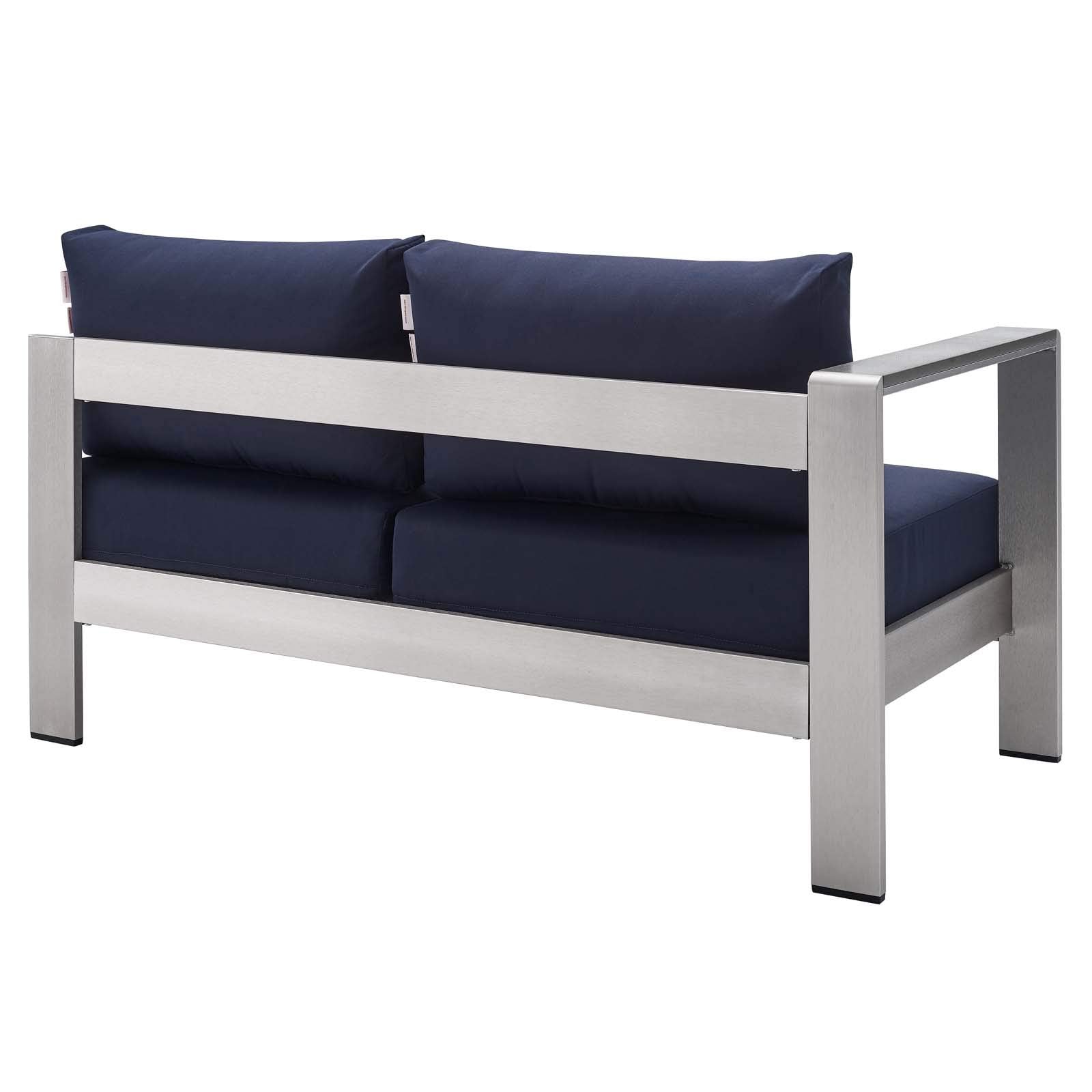 Modway Eei-4223-Slv-Nav Shore Sunbrella Patio Left-Arm In Silver Navy, 53 X 27.5 X 25