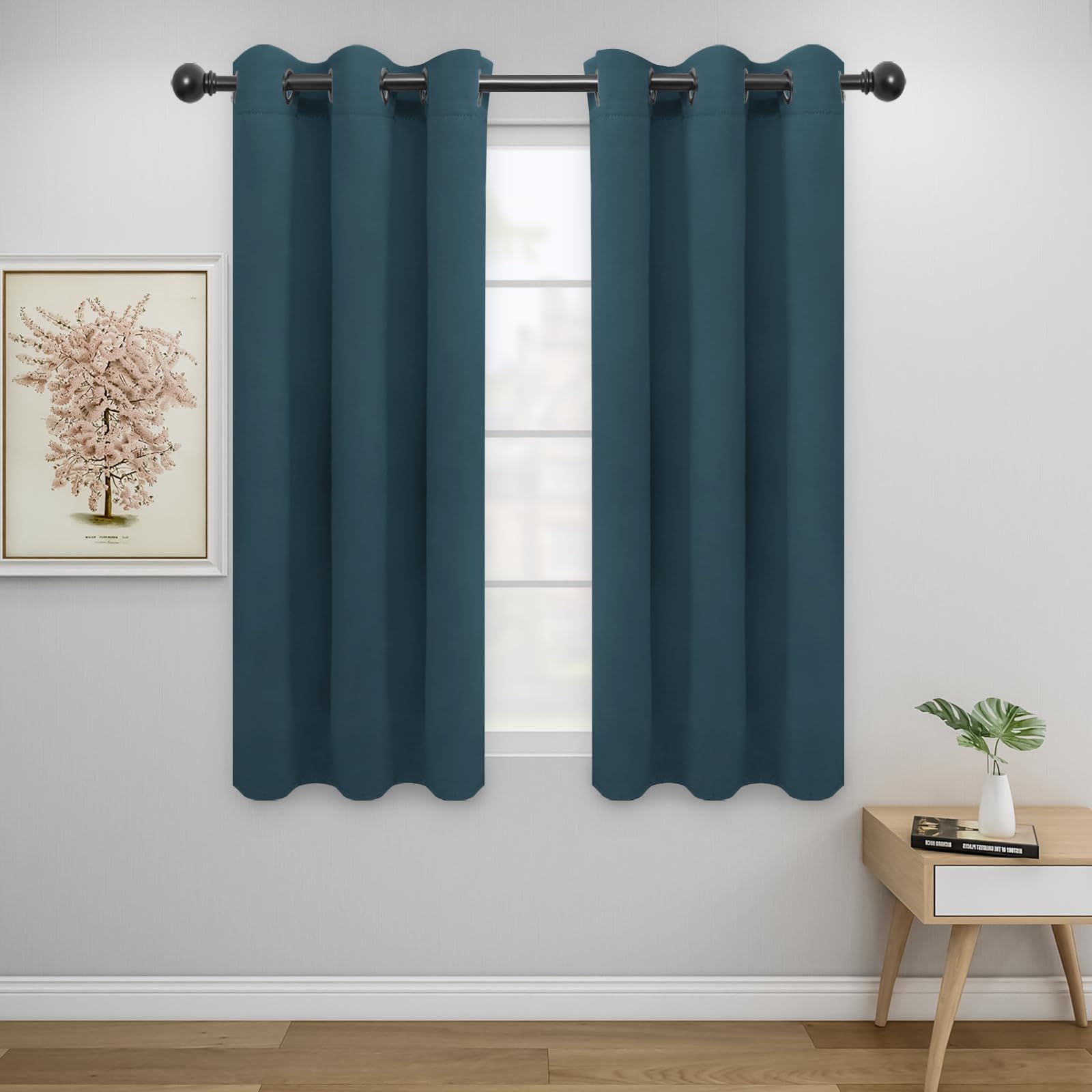 Easy-Going Blackout Curtains For Bedroom, Solid Thermal Insulated Grommet And Noise Reduction Window Drapes, Room Darkening Curtains For Living Room, 2 Panels (34X54 In, Bluestone)