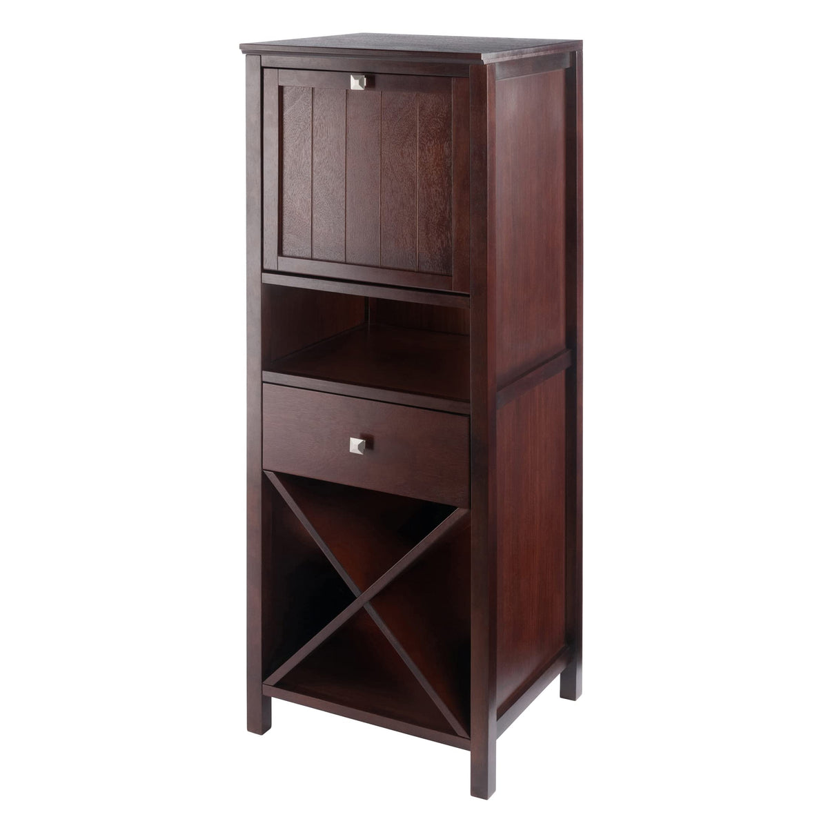 Winsome Wood Brooke Jelly Cupboard, 4-Section Cabinet, Walnut