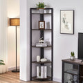 FATORRI Rustic Tall Corner Shelf, 5 Tier Industrial Corner BookShelf Stand, Dark Wood and Metal Corner Plant Bookcase (Walnut Br