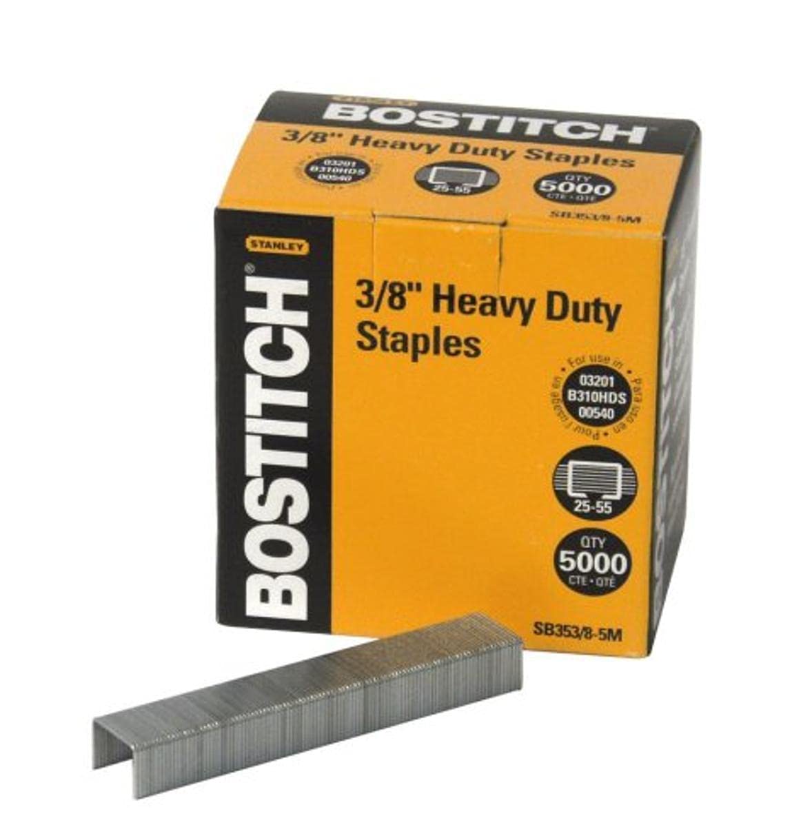 Bostitch Office Heavy Duty Premium Staples, 25-55 Sheets, 0.375 Inch Leg, 5,000 Per Box (Sb353/8-5M)