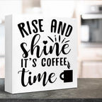 Rustic Rise And Shine It' Coffee Time Kitchen Sign Decor,Funny Kitchen Wood Block Signs,Farmhouse Kitchen Wooden Box Sin Decor F