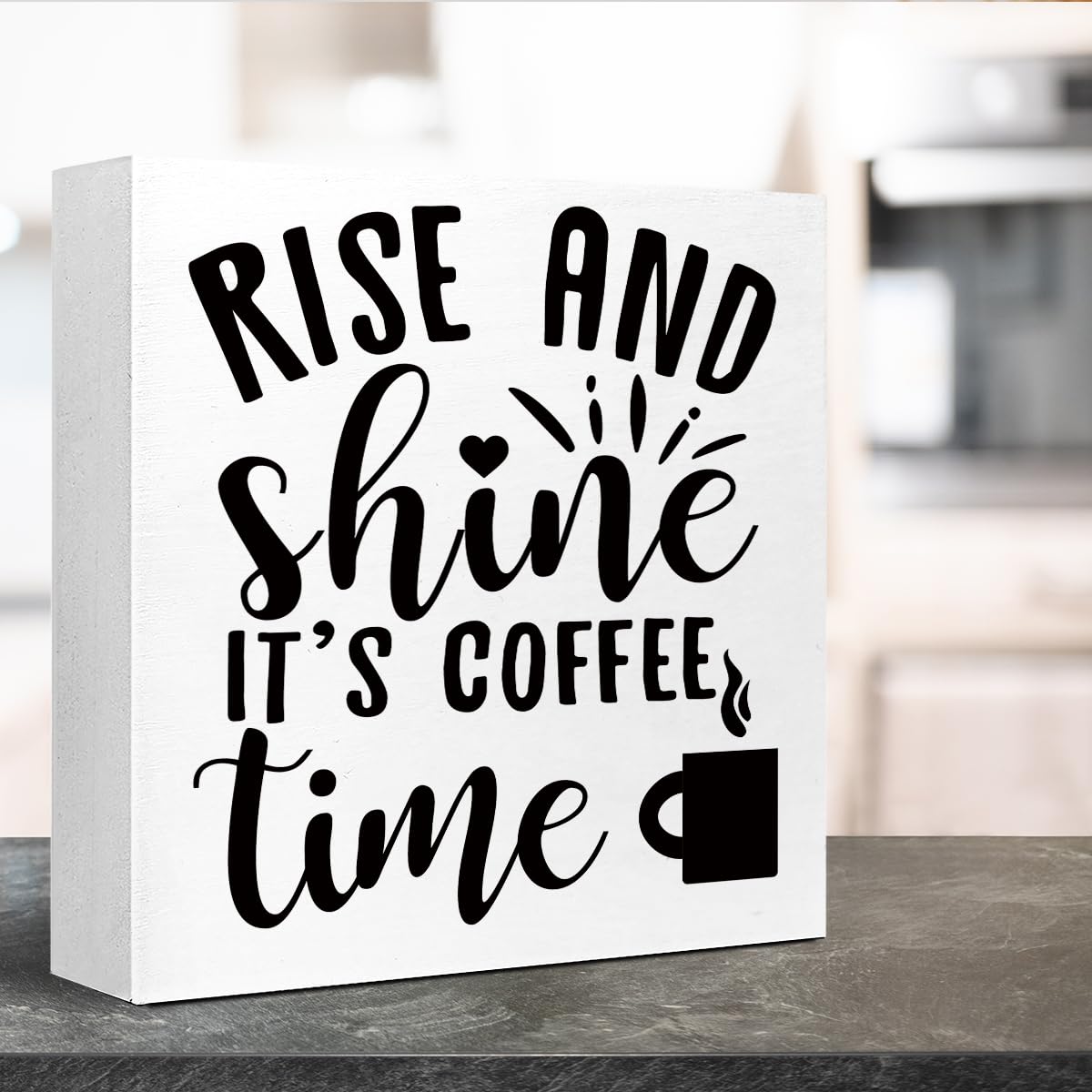 Rustic Rise And Shine It' Coffee Time Kitchen Sign Decor,Funny Kitchen Wood Block Signs,Farmhouse Kitchen Wooden Box Sin Decor F