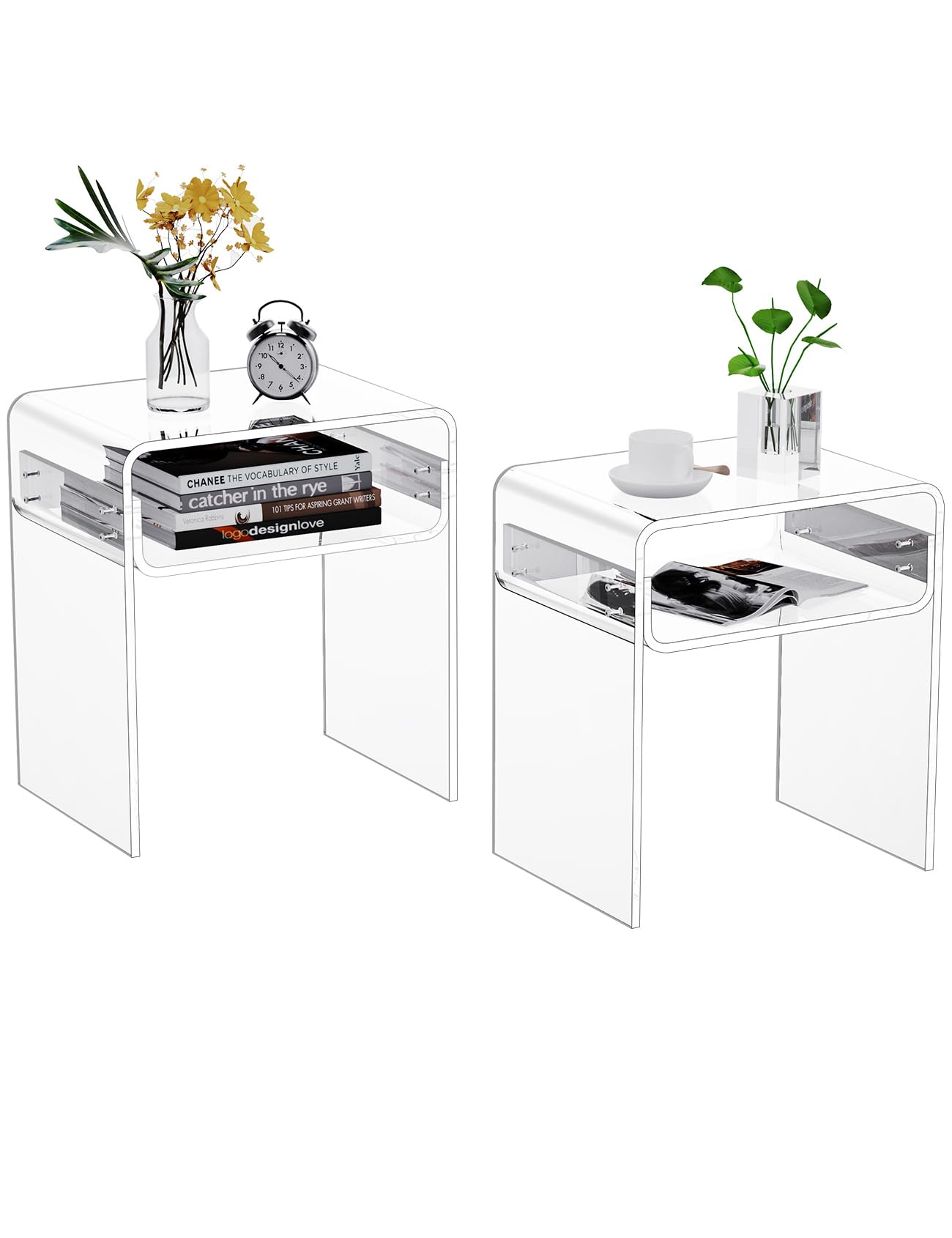 solaround Clear Acrylic End Table 2-Tier Bedside nightstand for Living Room Bedroom Home Decor (Clear Double)