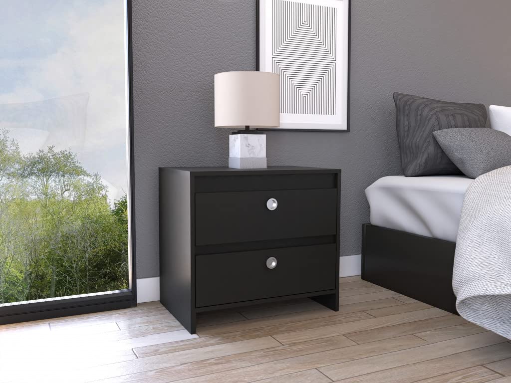 HomeRoots Modern and Minimalist Black Two Drawer Nightstand