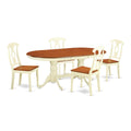 East West Furniture PLKE5-WHI-W 5 Piece Dining Table Set for 4 Includes an Oval Kitchen Table with Butterfly Leaf and 4 Kitchen Dining Chairs, 42x78 Inch, Buttermilk & Cherry