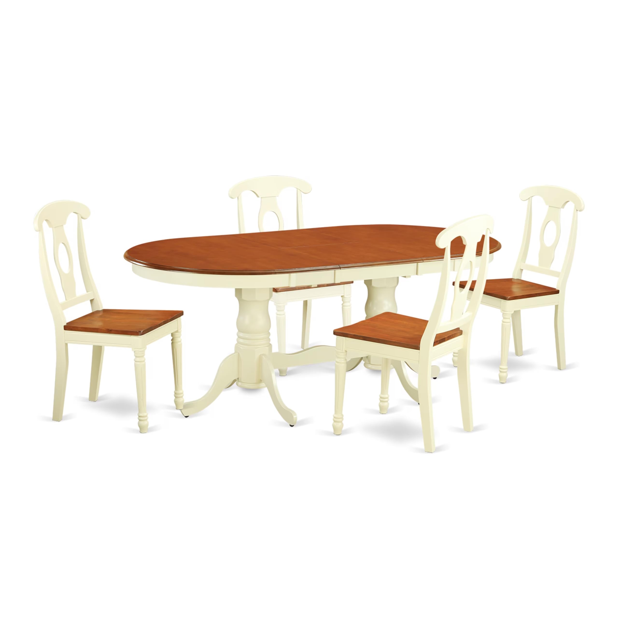 East West Furniture PLKE5-WHI-W 5 Piece Dining Table Set for 4 Includes an Oval Kitchen Table with Butterfly Leaf and 4 Kitchen Dining Chairs, 42x78 Inch, Buttermilk & Cherry