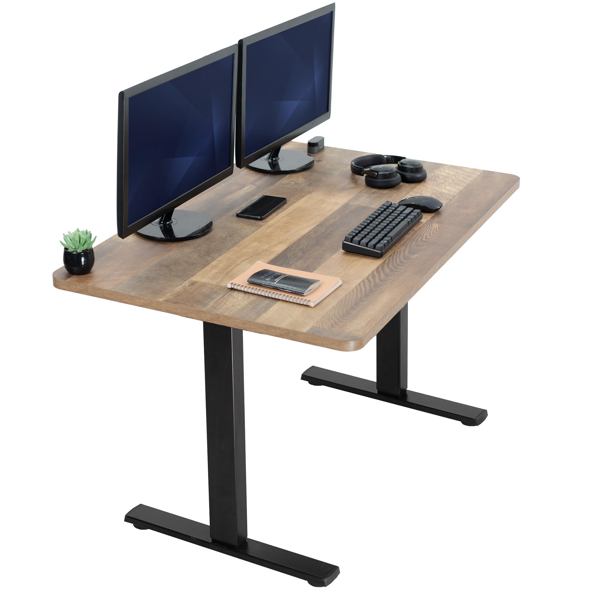 VIVO Electric 48 x 30 in Standing Desk, Memory Height Adjustment, 1B Series, Holds 220 lbs, One-Piece Reclaimed Wood Top, Black 