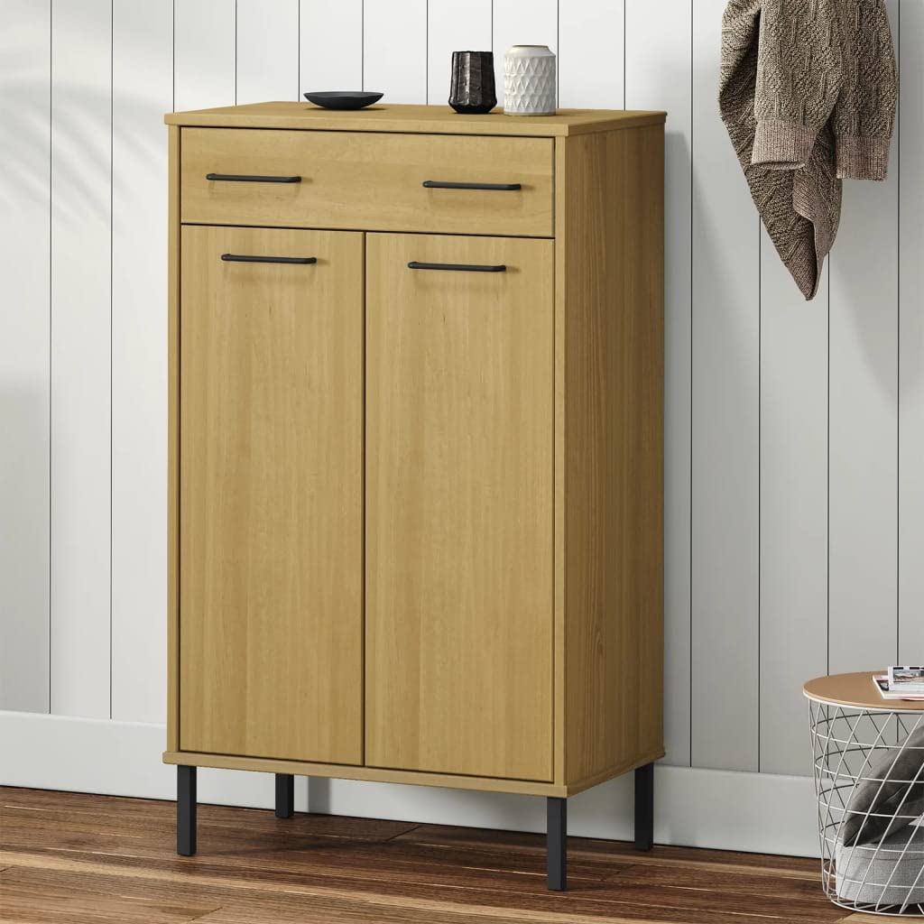 Vidaxl 4-Tier Shoe Organizer With 4 Drawers, Brown Wooden Shoe Cabinet With Metal Legs For Home Office Entryway