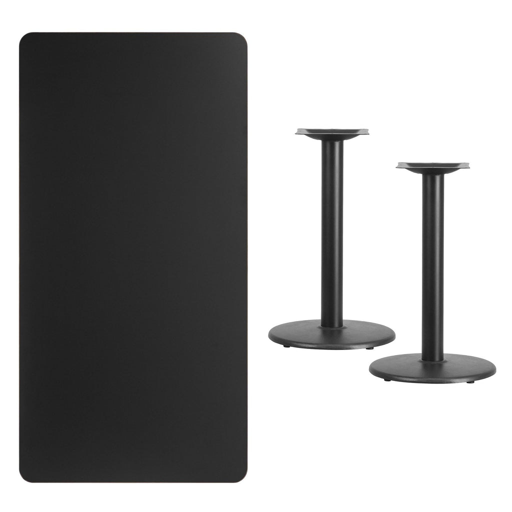 Flash Furniture 30'' x 60'' Rectangular Black Laminate Table Top with 18'' Round Table Height Bases