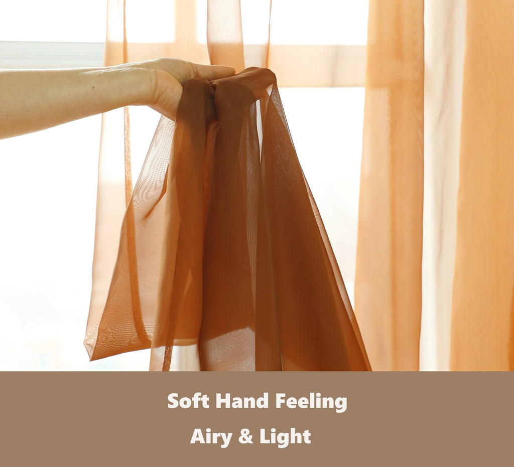 Pi Sheer Curtains,Valance Small Window Treatment Light Voile With Rod Pocket For Café/Kitchen/Bedroom/Living Room 2 Panels (W42Xl30,Caramel Brown)
