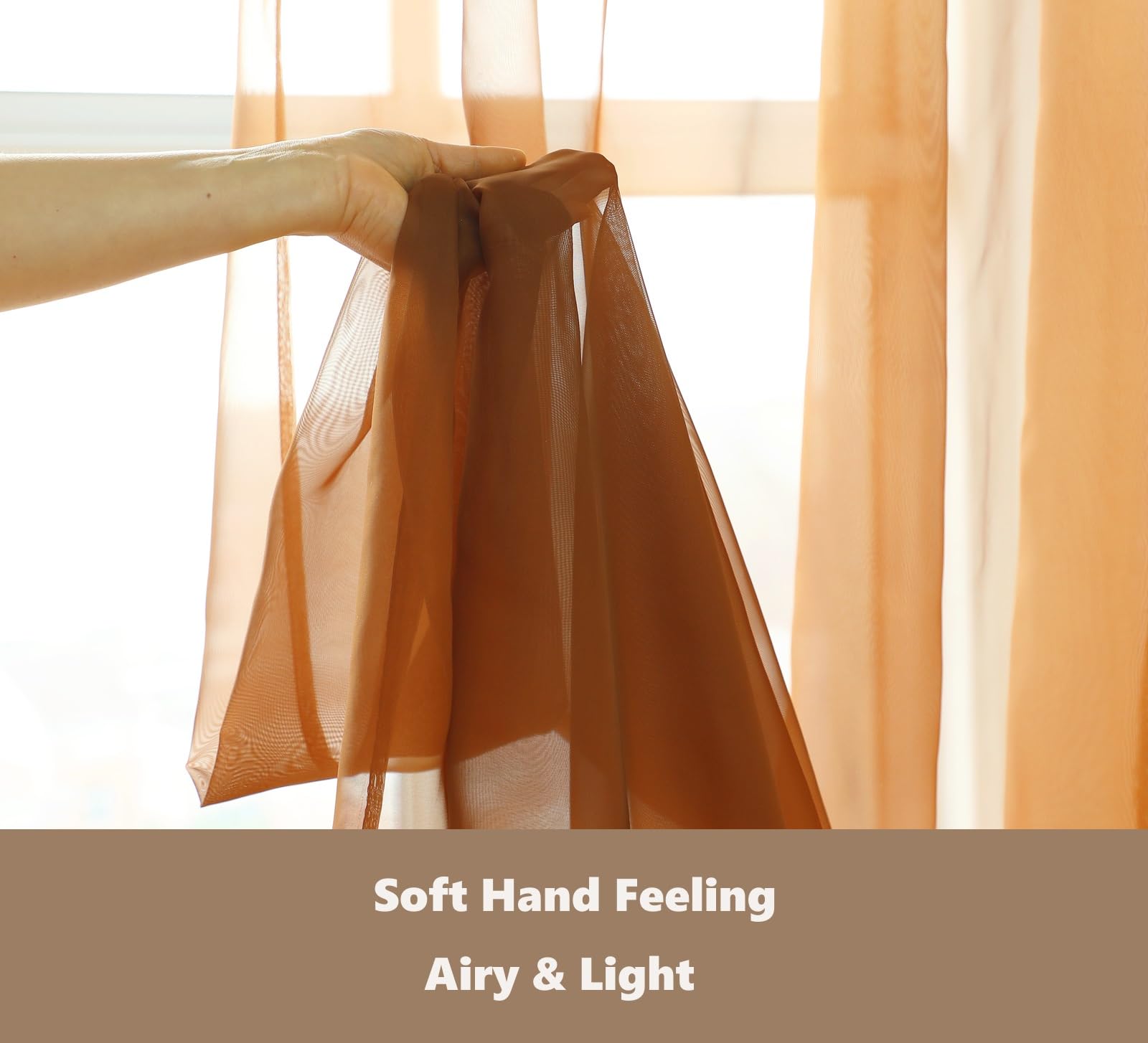 Pi Sheer Curtains,Small Window Treatment Light Voile With Rod Pocket For Café/Kitchen/Bedroom/Living Room 2 Panels (W42Xl45,Caramel Brown)