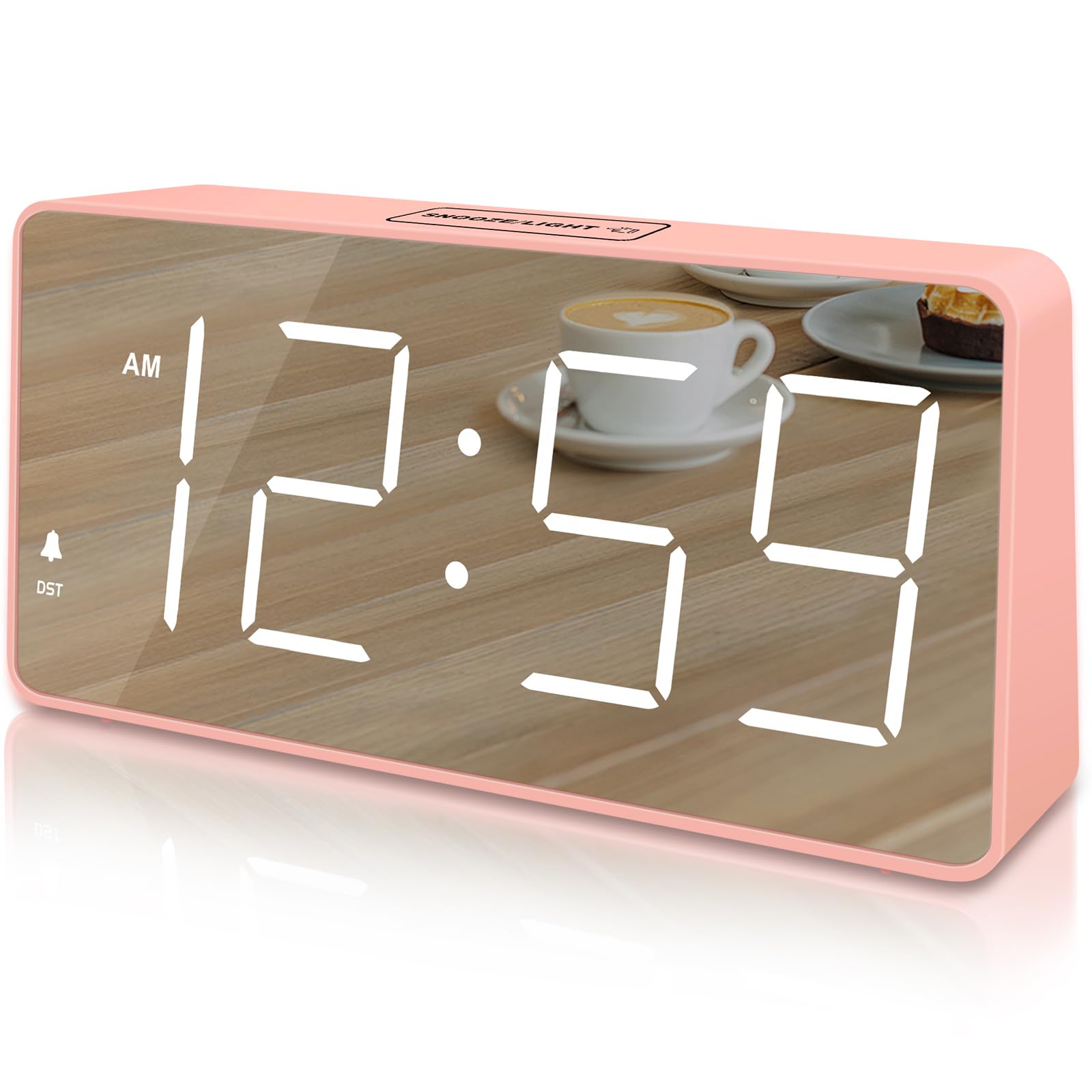 Peakeep Digital Clock, Alarm Clock Battery Backup Powered for Bedrooms - Mirror Face Large Numbers 6 Dimmers for Seniors, Super 