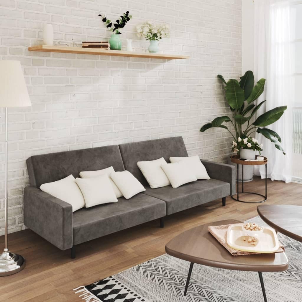 vidaXL 2-Seater Sofa Bed in Dark Gray Velvet - Convertible Upholstered Loveseat to Twin Bed for Living Room, Studio, and Office