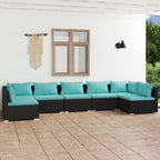 vidaXL Outdoor Patio Lounge Set - 7 Piece Modern Modular Design, Durable Poly Rattan Material, Comfortable Cushions, Easy Assembly, Black and Blue