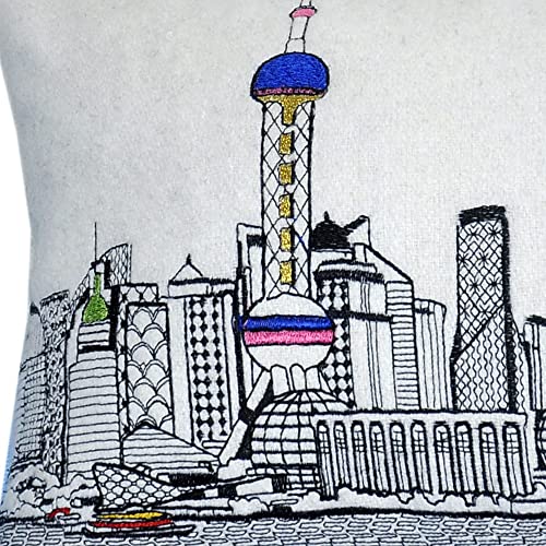 HomeRoots Cream 24' White Shanghai Daylight Skyline Lumbar Decorative Pillow