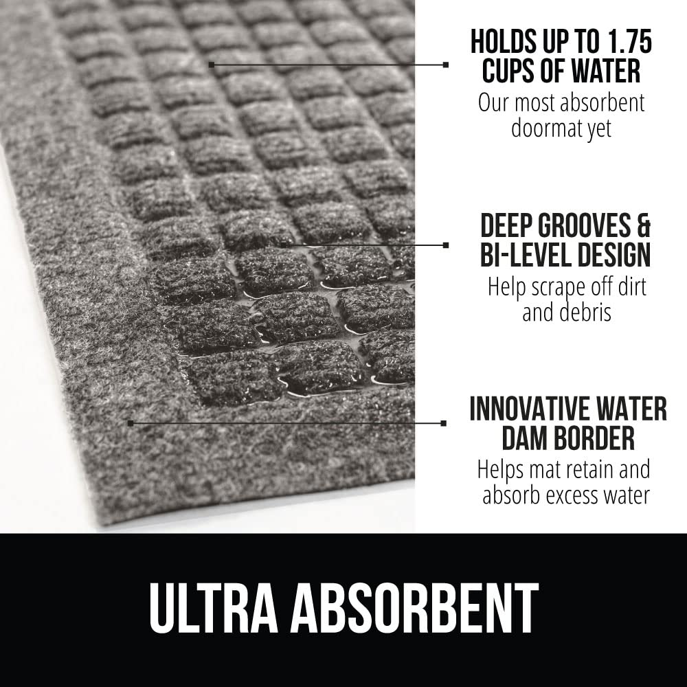 Gorilla Grip Ultra Absorbent Moisture Guard Doormat, Absorbs Up To 1.7 Cups Of Water, Stain And Fade Resistant, Spiked Rubber Backing, All Weather Mats Capture Dirt, Indoor Outdoor, 29X17, Charcoal