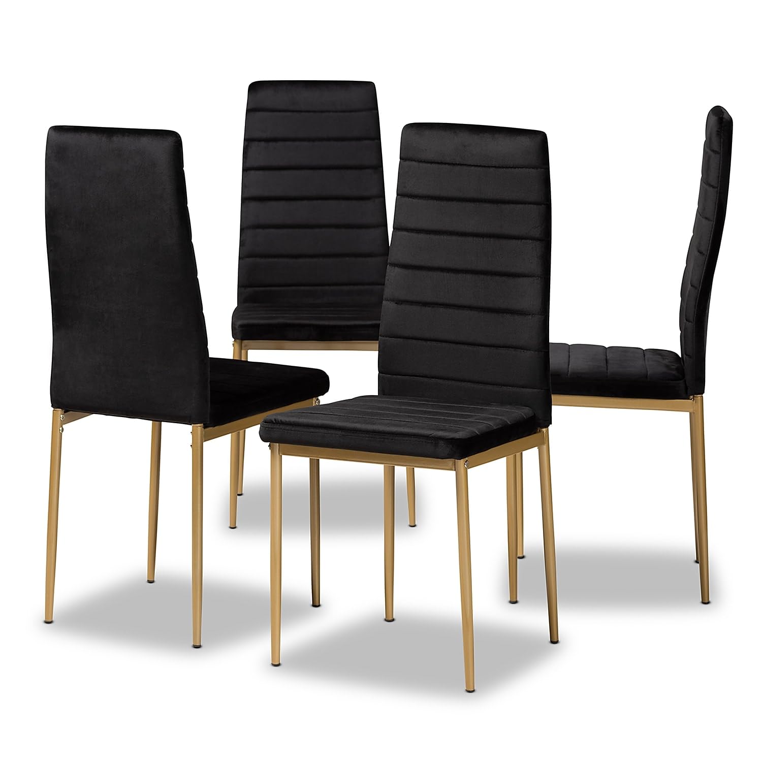 Baxton Studio Armand Glamour Fabric Dining Chair, Black and Gold, 4/Set (193-11773-HiT)