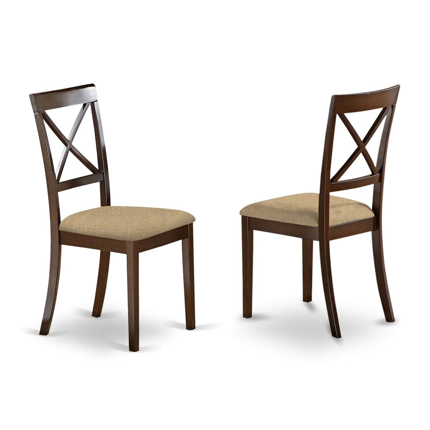 East West Furniture BOC-CAP-W Boston Dining Room Chairs - Cross Back Solid Wood Seat Chairs, Set of 2, Cappuccino