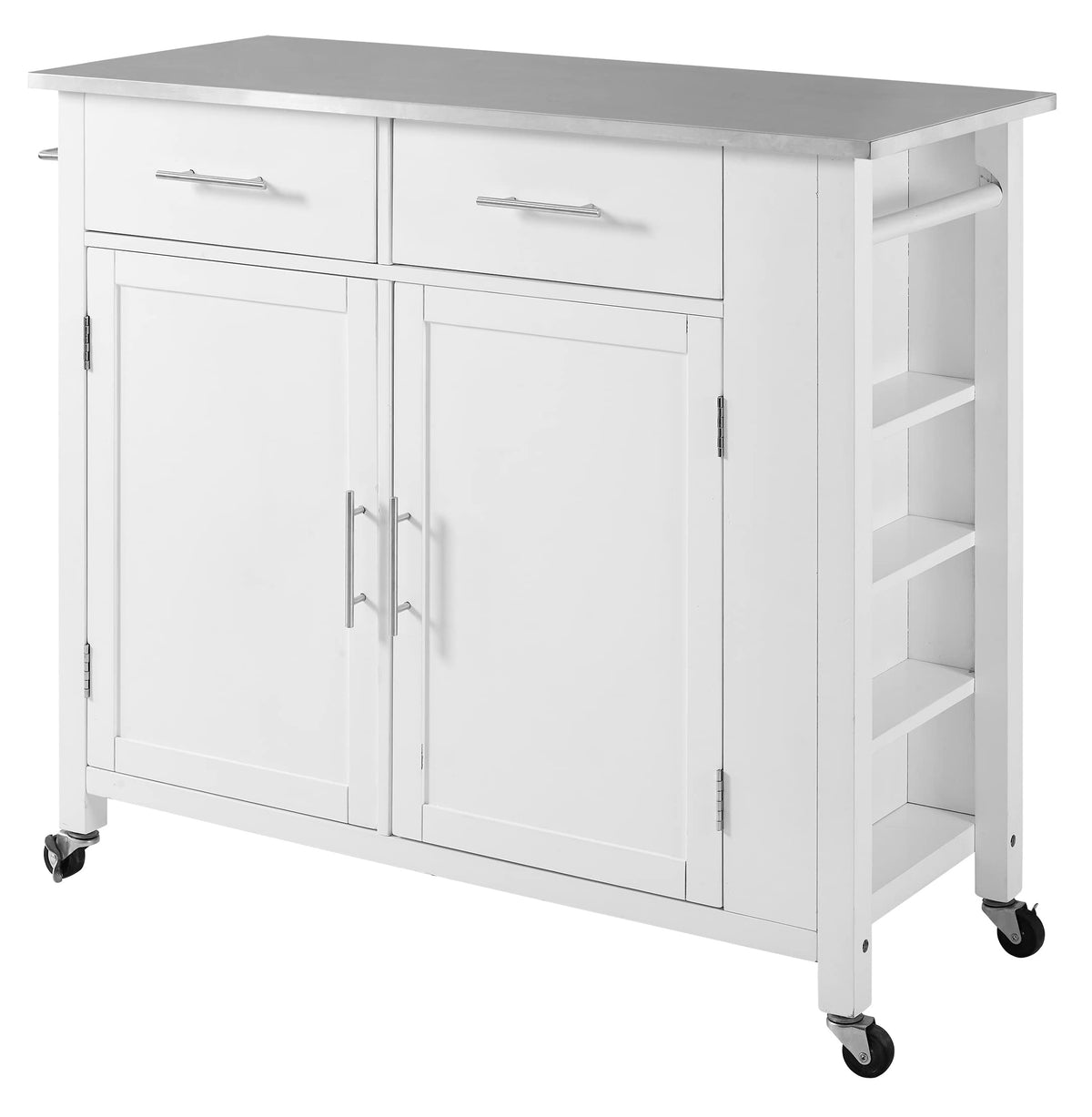 Crosley Furniture Savannah Full-Size Kitchen Cart With Stainless Steel Top, White