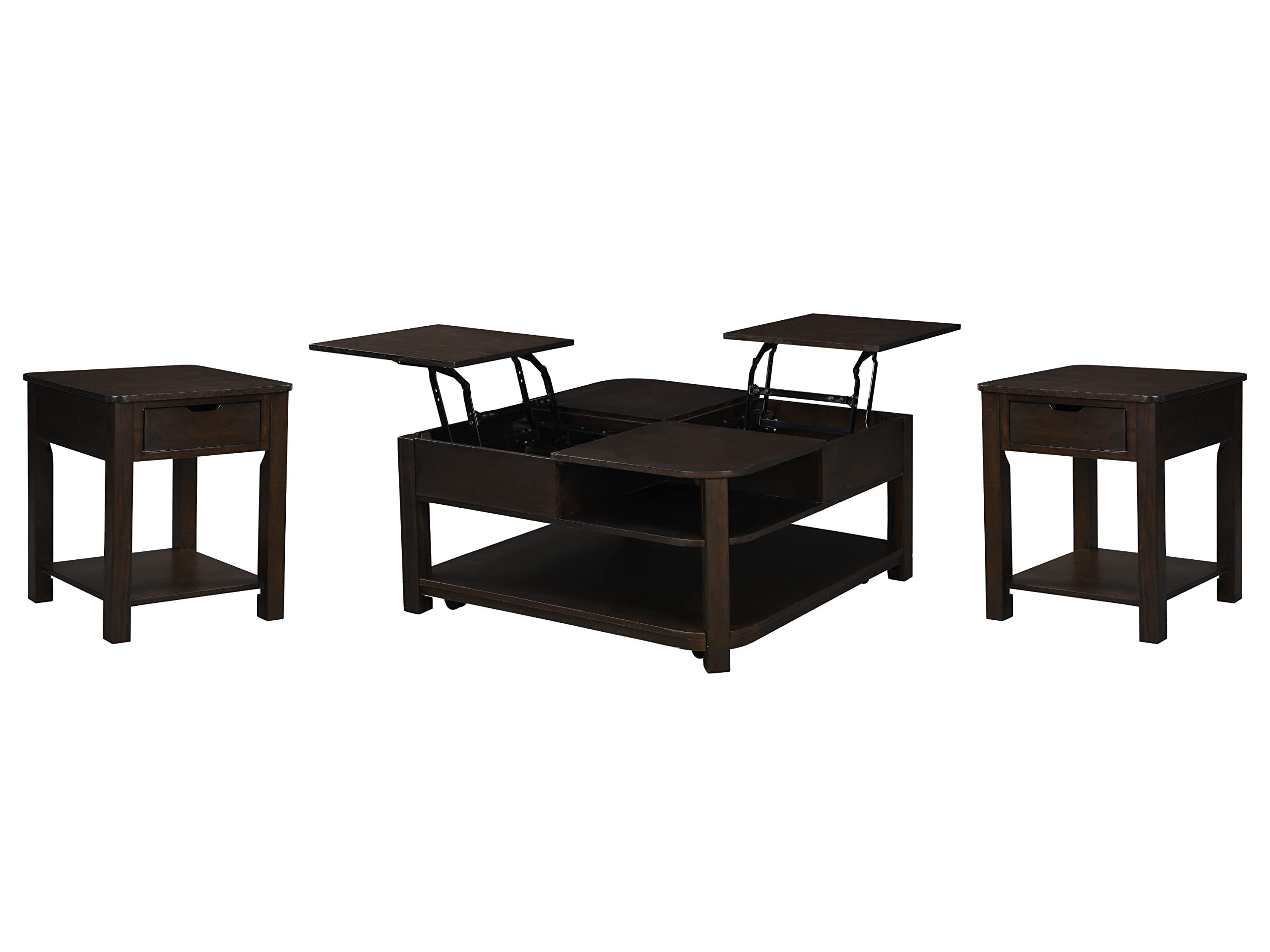 Lilola Home Flora 3 Piece Dark Brown MDF Lift Top Coffee and End Table Set